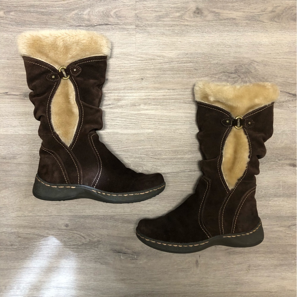 BareTraps Ellery Boots Size 8.5 Brown Suede and Faux Fur Boots Zipper Closure